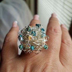 Swarovski Elements Aurora Borealis Contemporary Statement Ring NWT